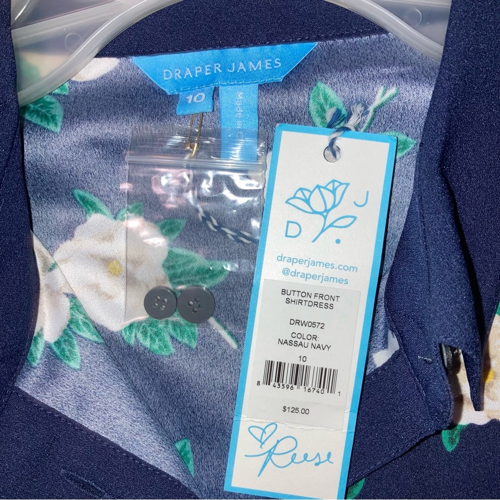 Draper James Faith Shirt Dress in Navy Magnolia, Size 10 - Picture 12 of 14